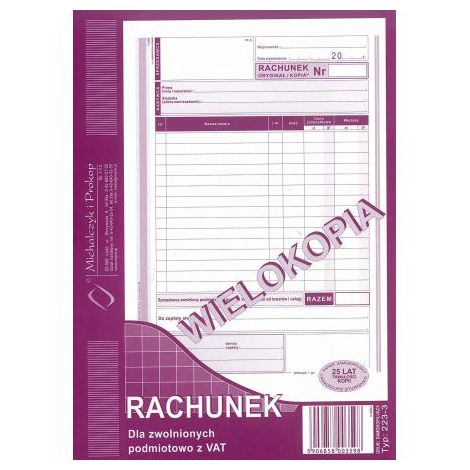 Druk MiP Rachunek dla Zwolnionych z VAT A5/80